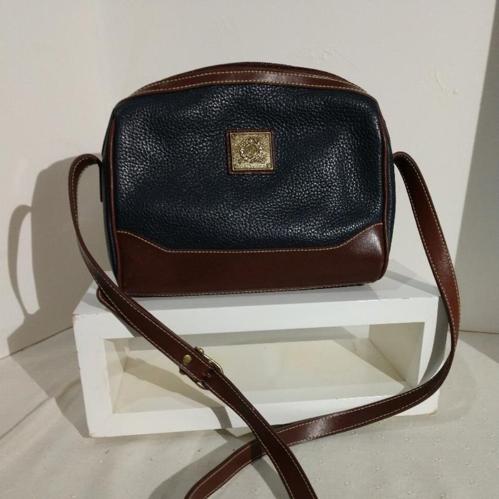 Vintage Medallion crossbody leather handbag Navy Blue/Brown
